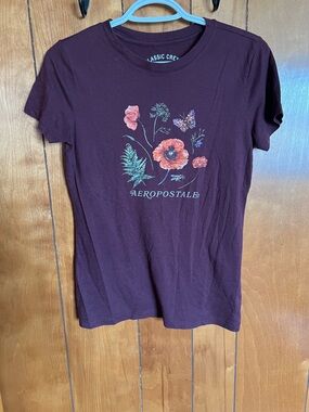 Aeropostale Maroon Floral Graphic Tee